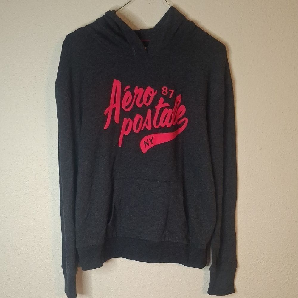 Aeropostale Charcoal Hoodie with Vibrant Pink Logo size medium